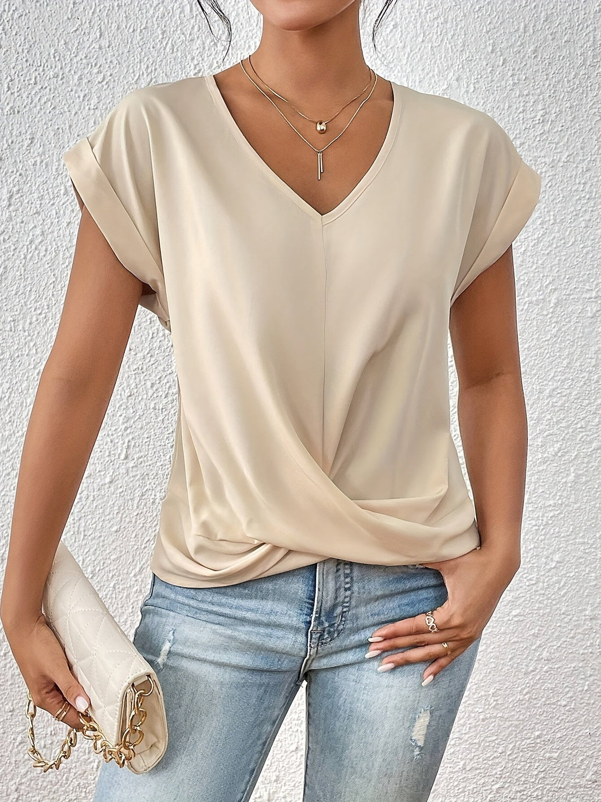 Yasmine Women's V-Neck Draped Knot Top