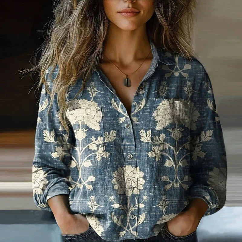Mira Women's Ethnic Print Long Sleeve Blouse