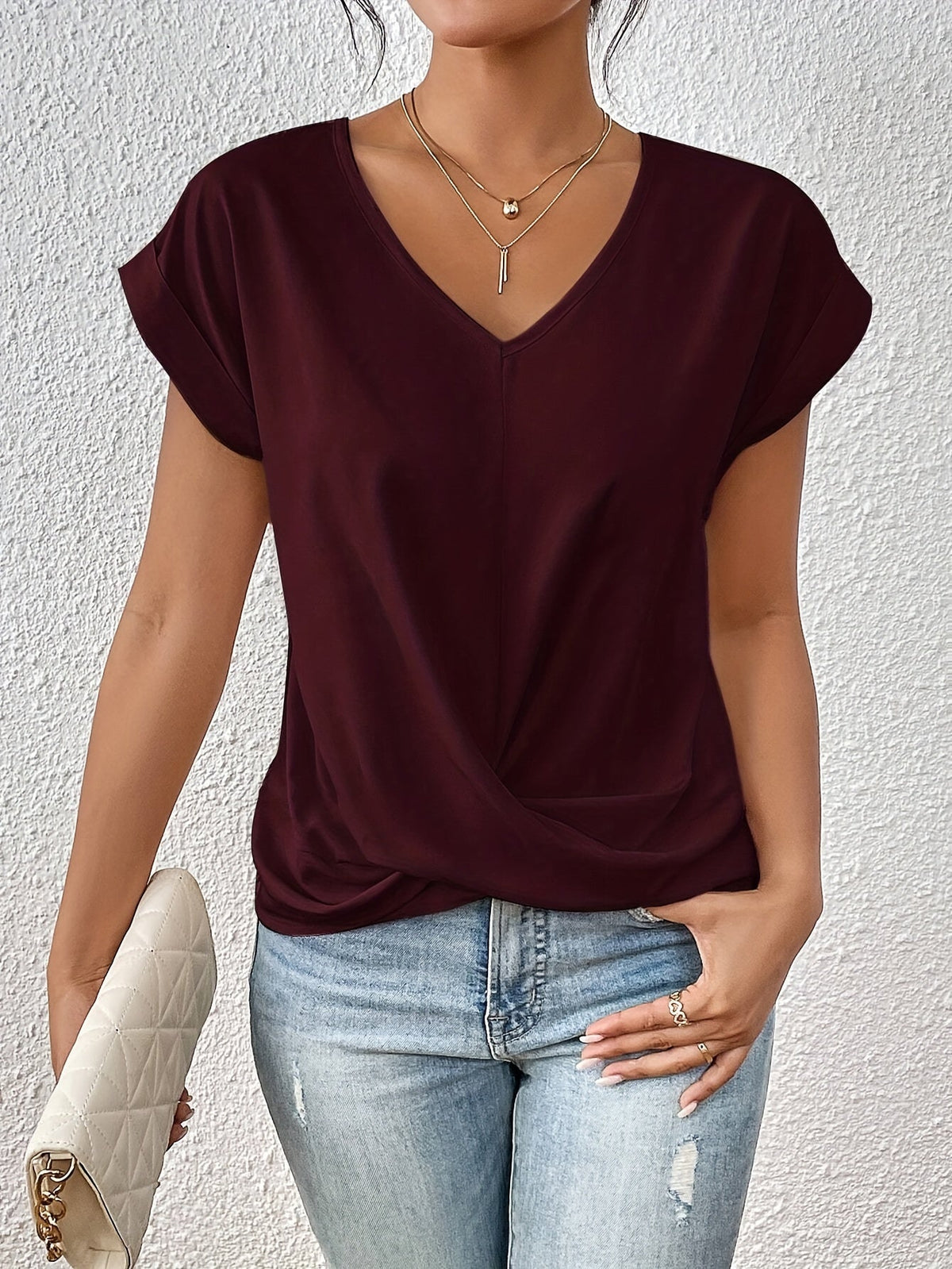 Yasmine Women's V-Neck Draped Knot Top