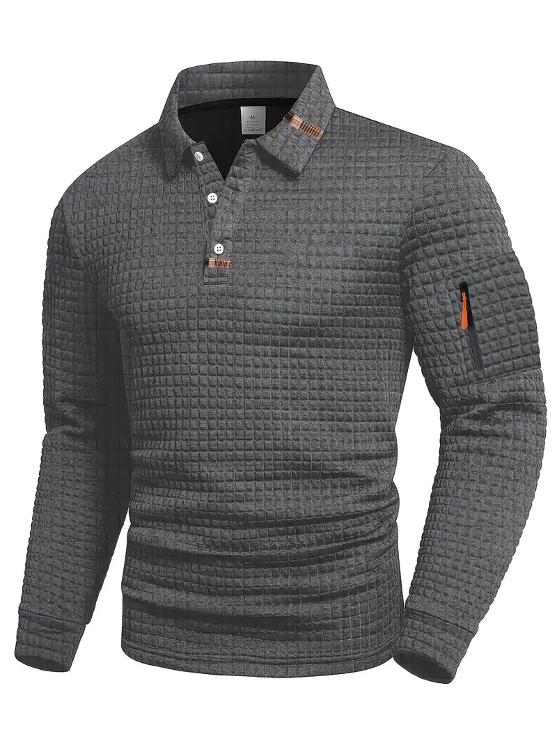 Aero | Men's Textured Long Sleeve Polo Shirt With Sleeve Pocket