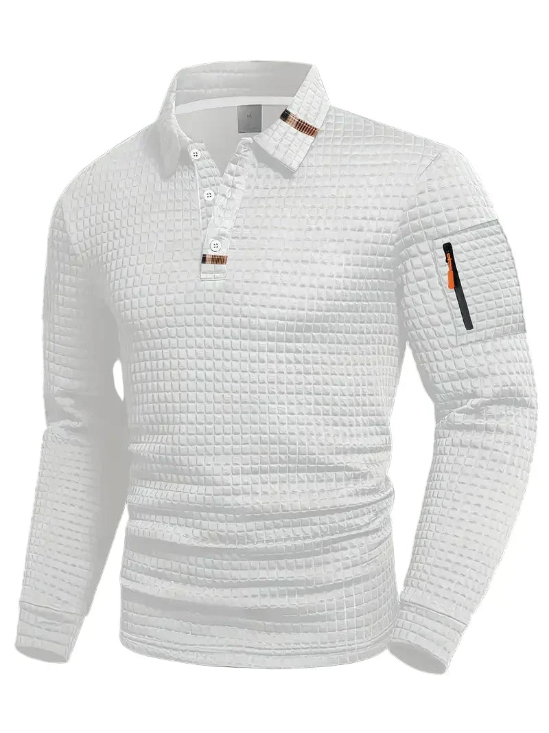 Aero | Men's Textured Long Sleeve Polo Shirt With Sleeve Pocket