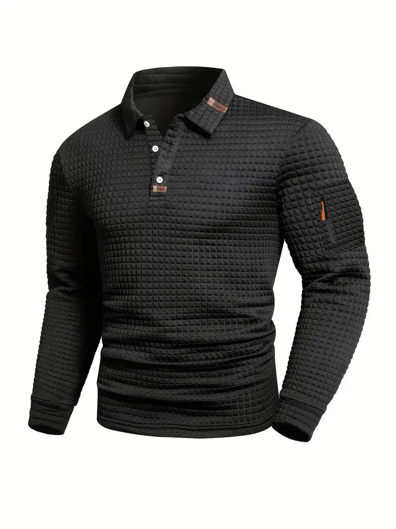 Aero | Men's Textured Long Sleeve Polo Shirt With Sleeve Pocket