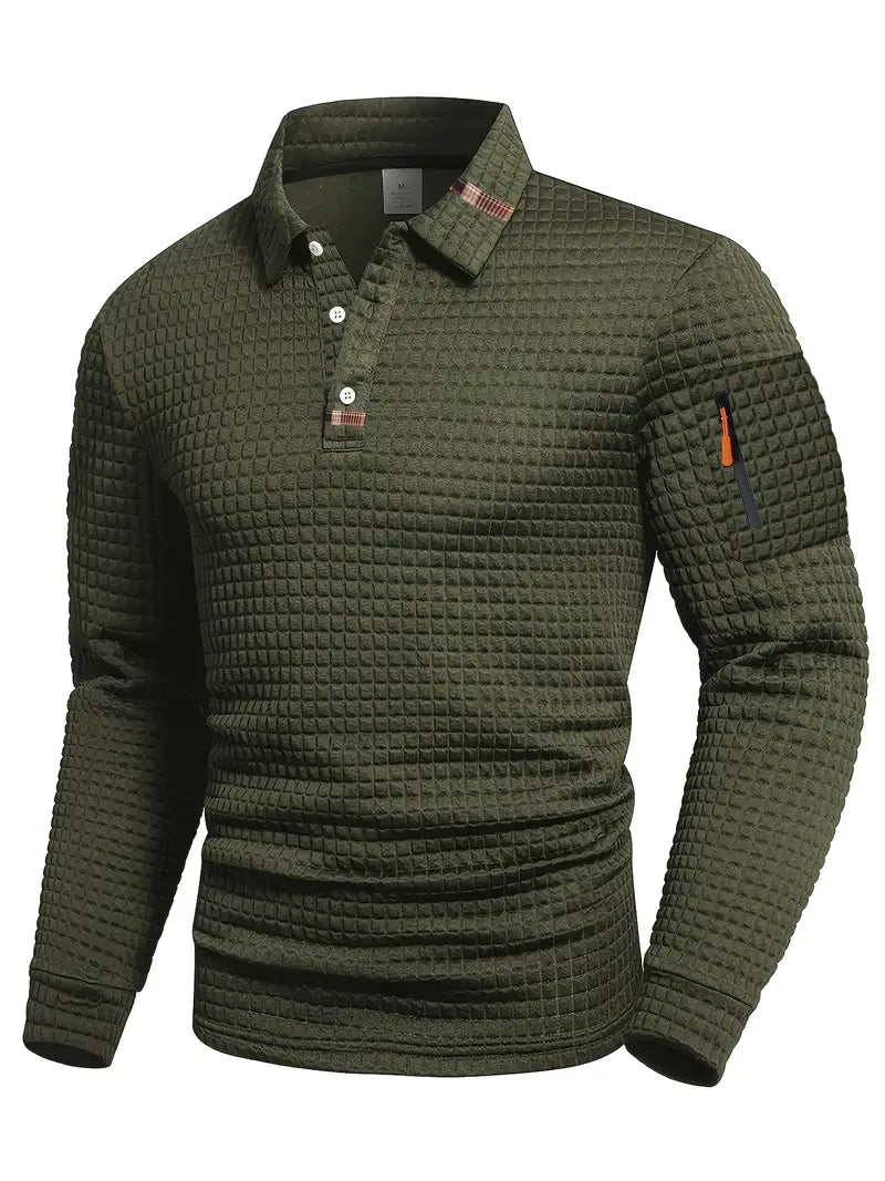 Aero | Men's Textured Long Sleeve Polo Shirt With Sleeve Pocket