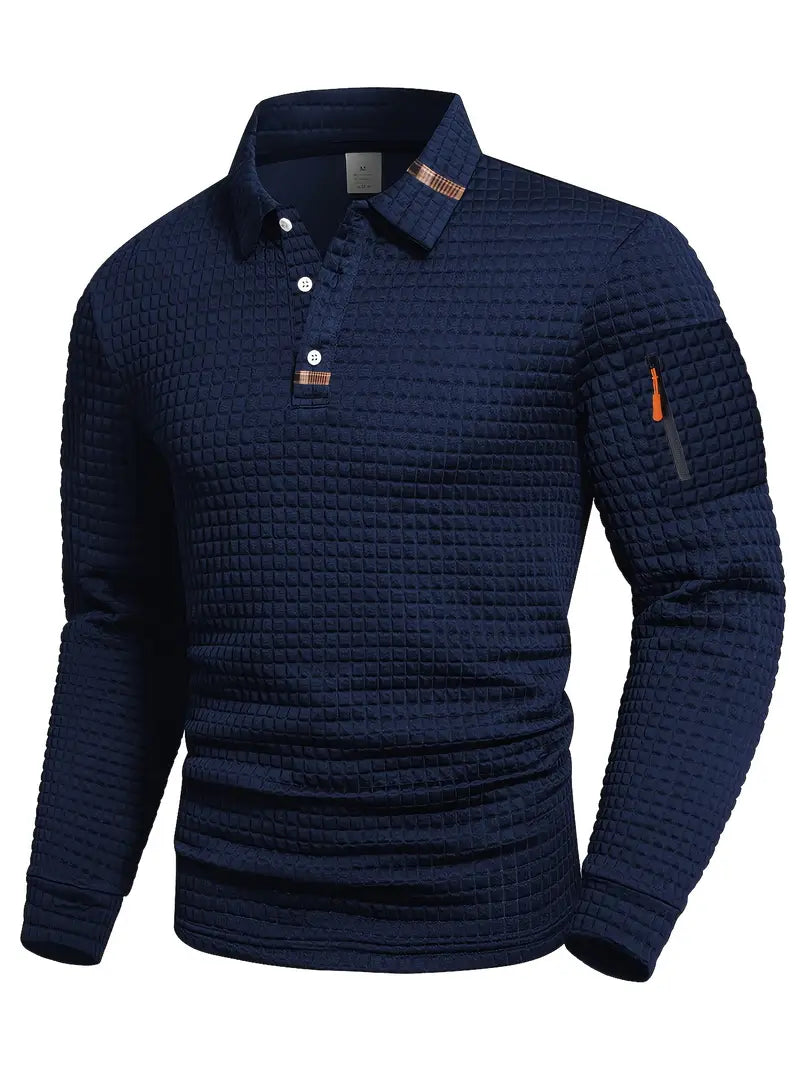 Aero | Men's Textured Long Sleeve Polo Shirt With Sleeve Pocket