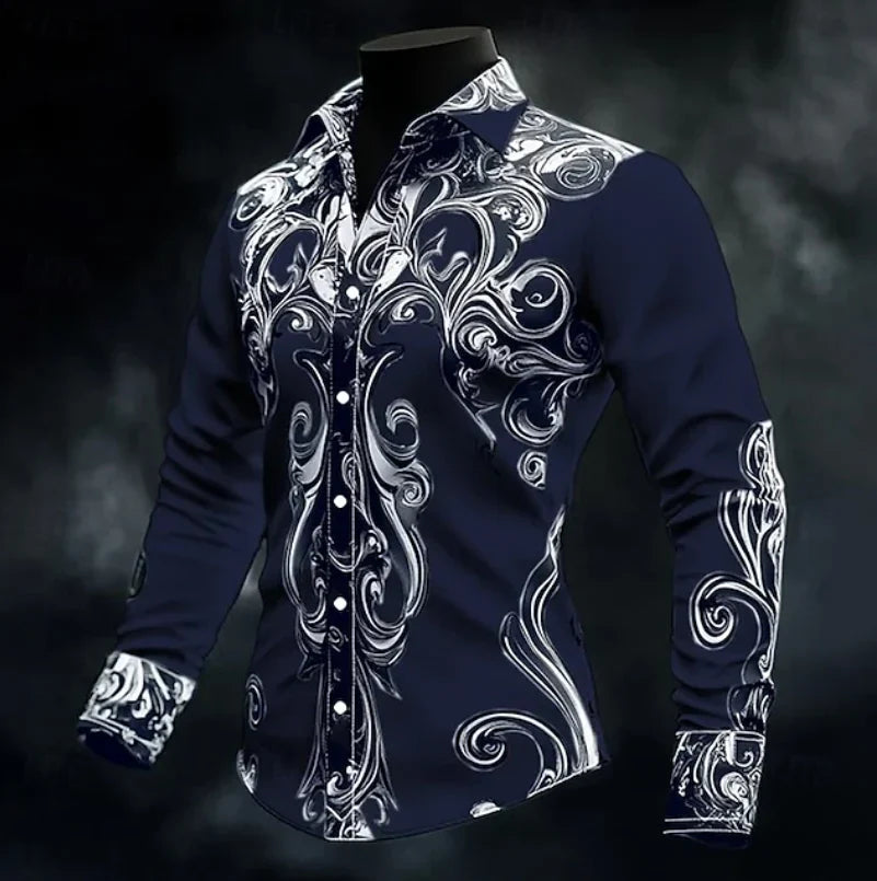 Apex | Men’s Baroque Print Long Sleeve Shirt With Button Front