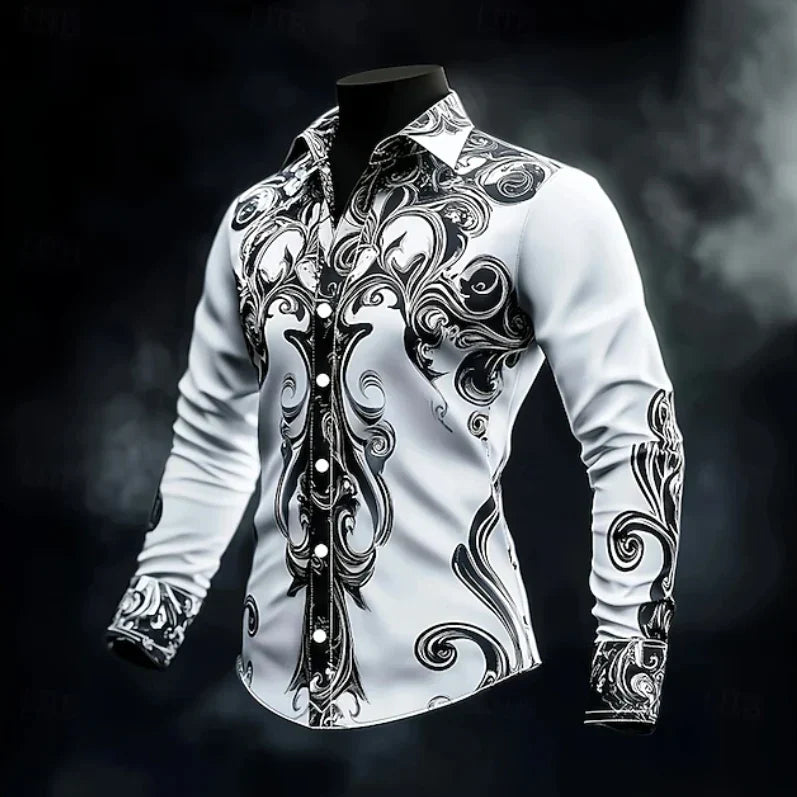 Apex | Men’s Baroque Print Long Sleeve Shirt With Button Front