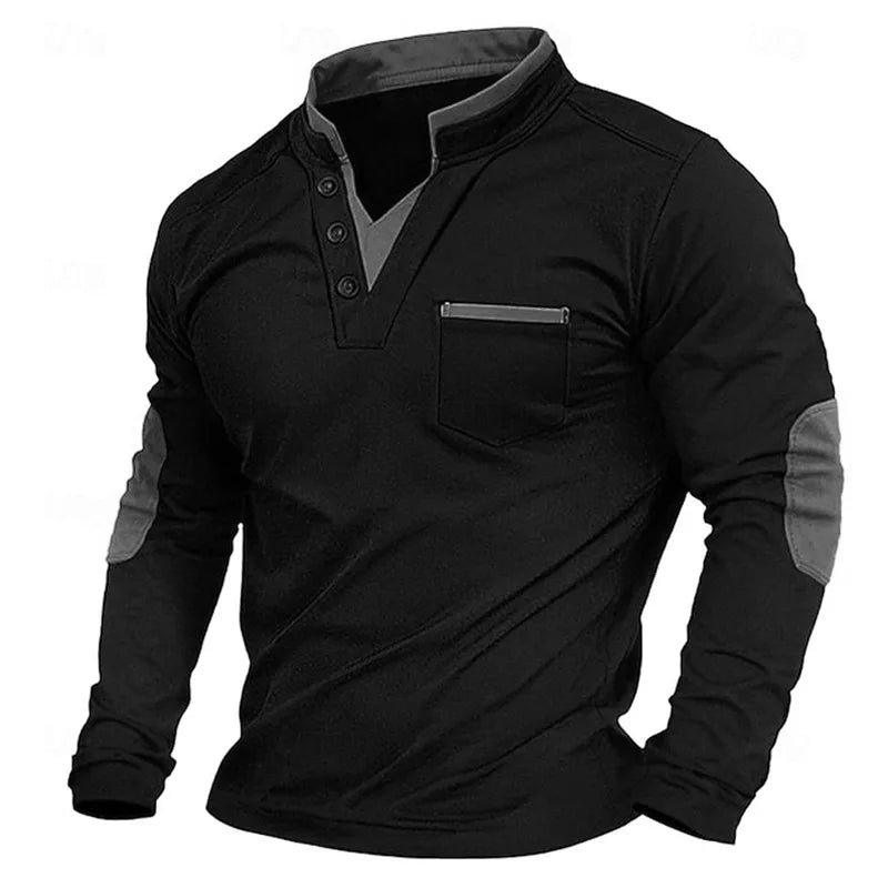Baxter | Men Henley Shirt with Long Sleeves and Chest Pocket