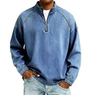 Bexon | Men Long‑Sleeve Denim Shirt with Half Zip