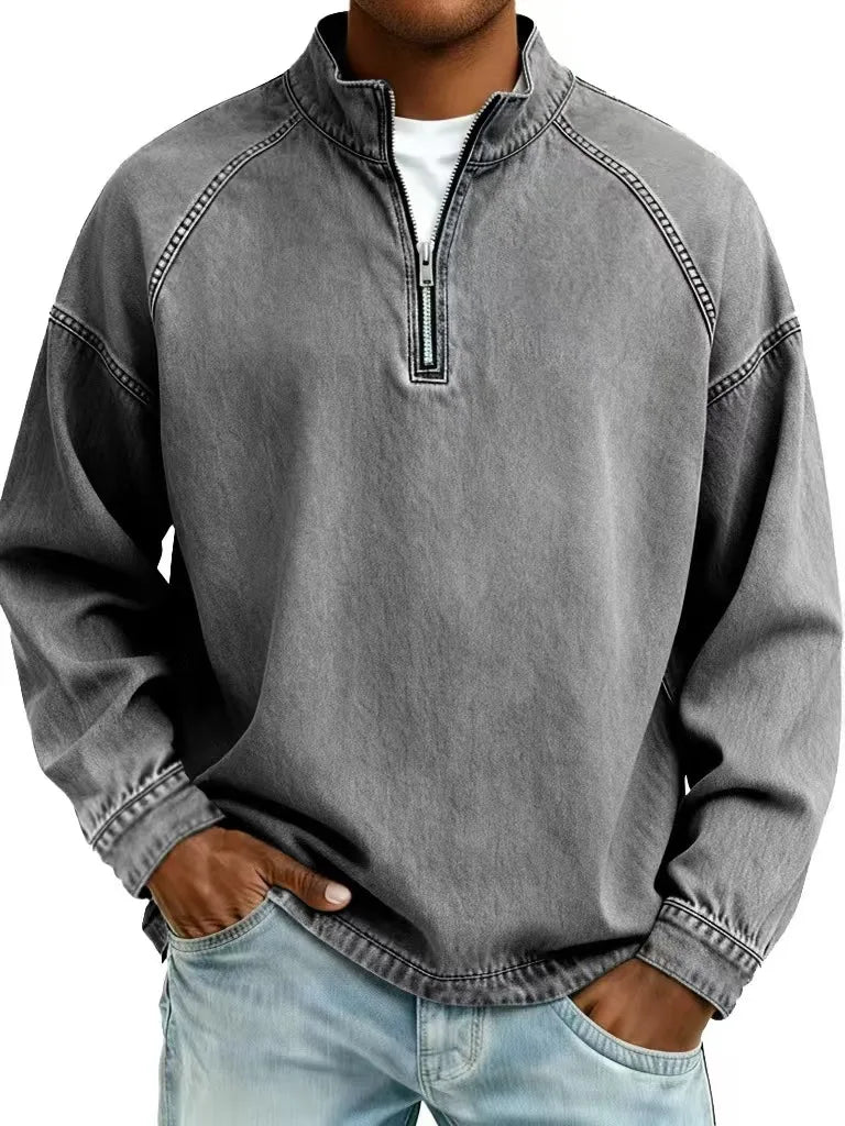 Bexon | Men Long‑Sleeve Denim Shirt with Half Zip