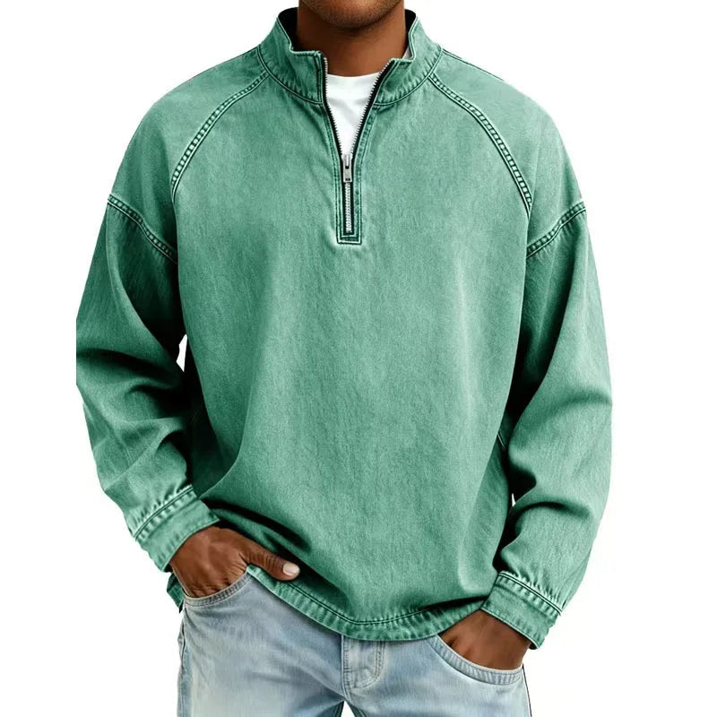 Bexon | Men Long‑Sleeve Denim Shirt with Half Zip