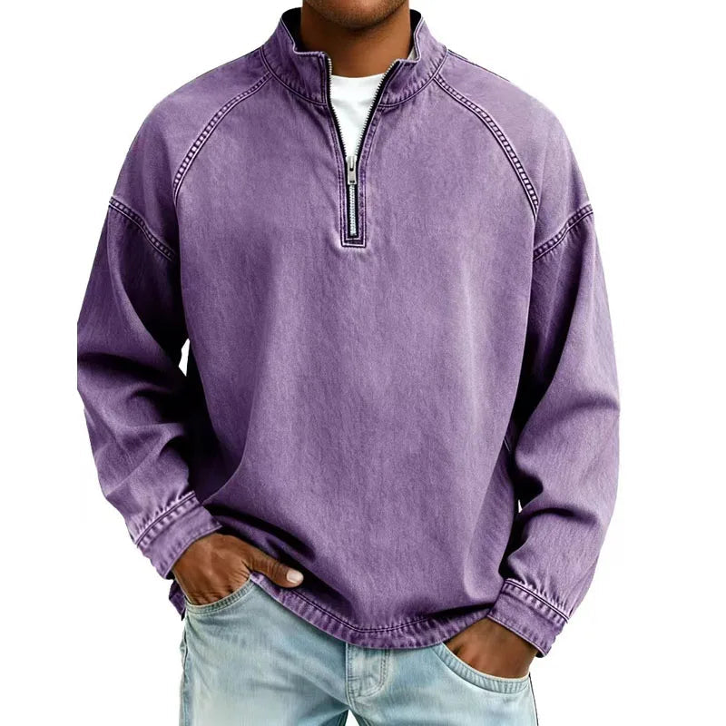 Bexon | Men Long‑Sleeve Denim Shirt with Half Zip