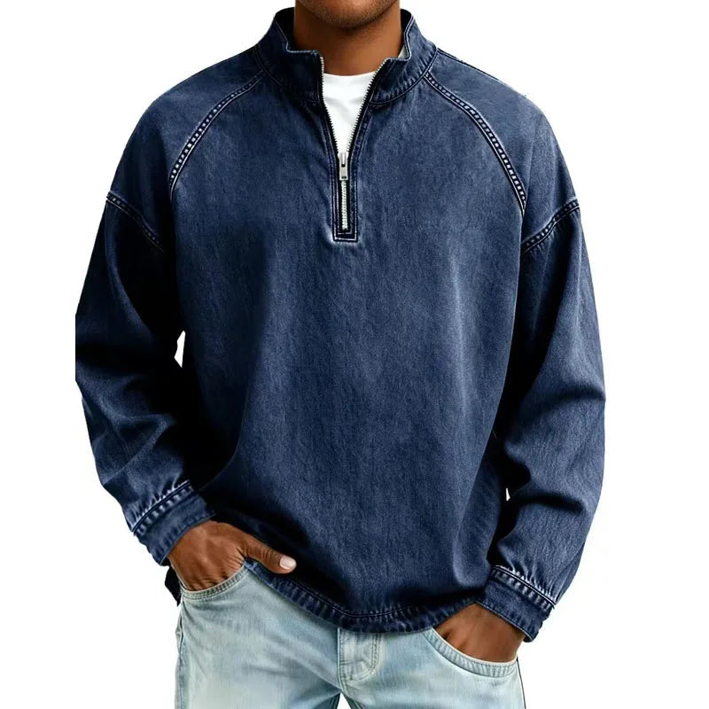 Bexon | Men Long‑Sleeve Denim Shirt with Half Zip