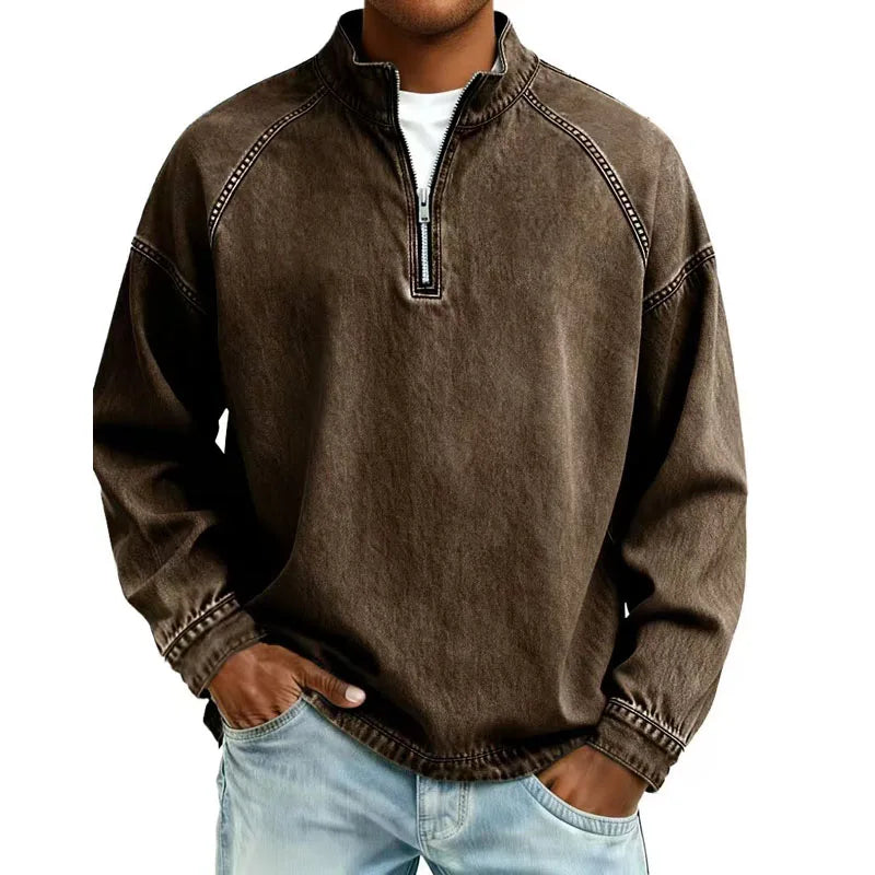 Bexon | Men Long‑Sleeve Denim Shirt with Half Zip