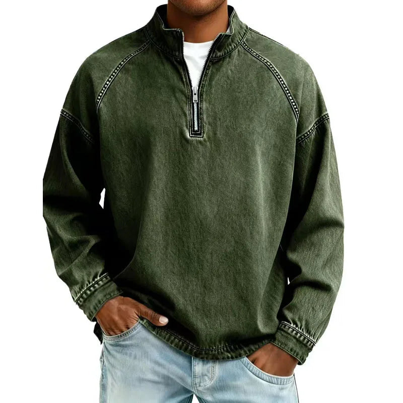 Bexon | Men Long‑Sleeve Denim Shirt with Half Zip