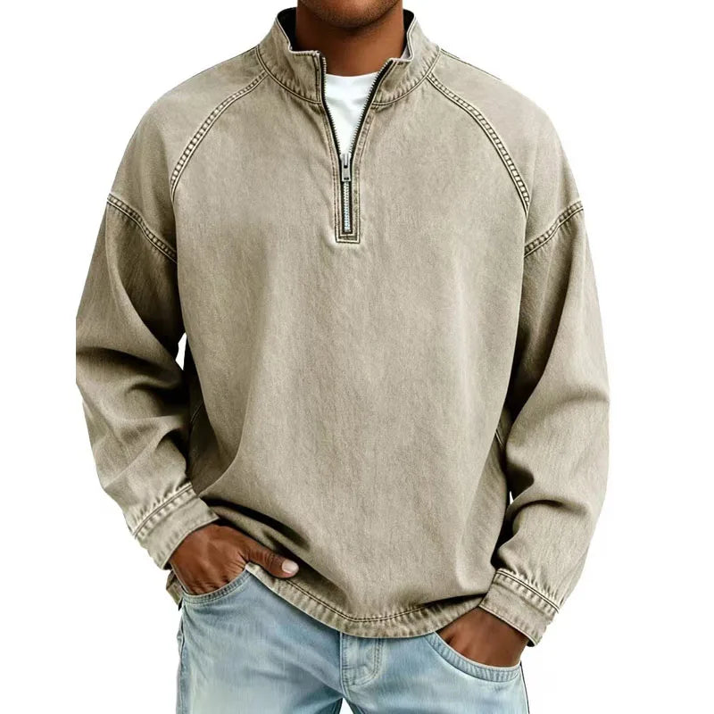 Bexon | Men Long‑Sleeve Denim Shirt with Half Zip