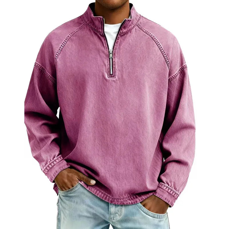 Bexon | Men Long‑Sleeve Denim Shirt with Half Zip
