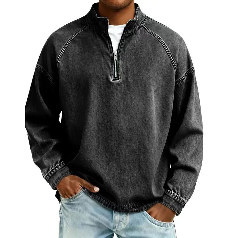 Bexon | Men Long‑Sleeve Denim Shirt with Half Zip