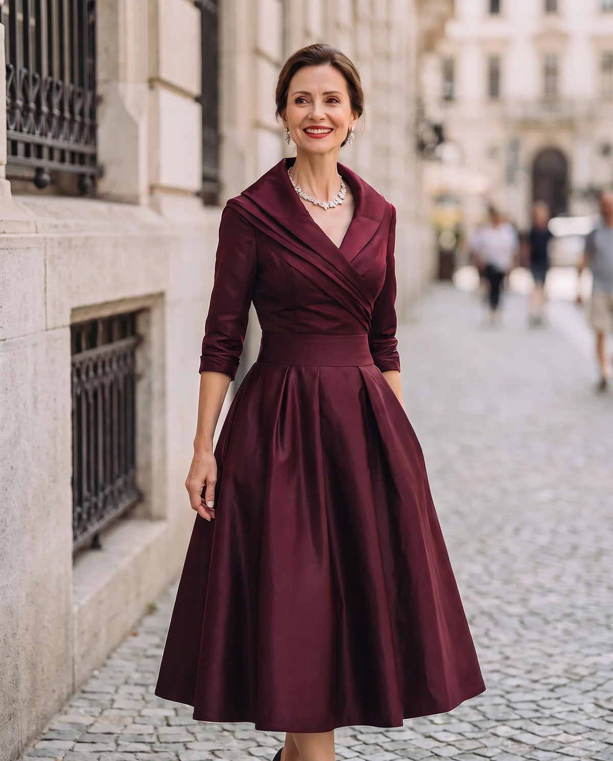 Luna | Sophisticated Wrap Collar Midi Race Dress