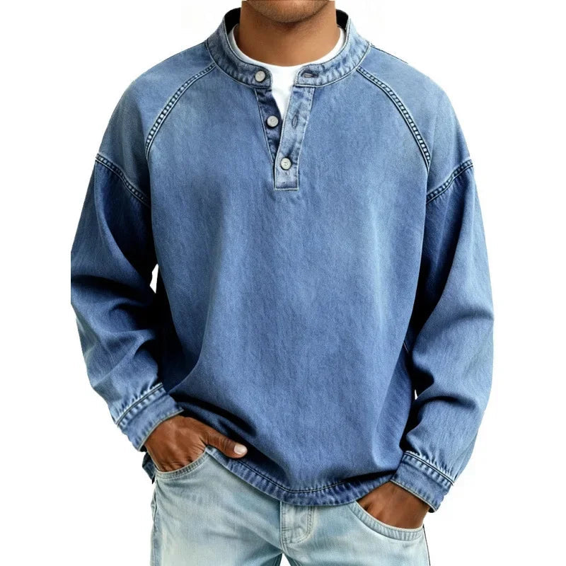 Bram | Men Long‑Sleeve Denim Shirt with Buttons