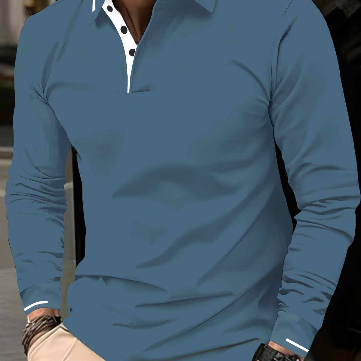 Dapper | Men's Long Sleeve Polo Shirt with Contrast Collar
