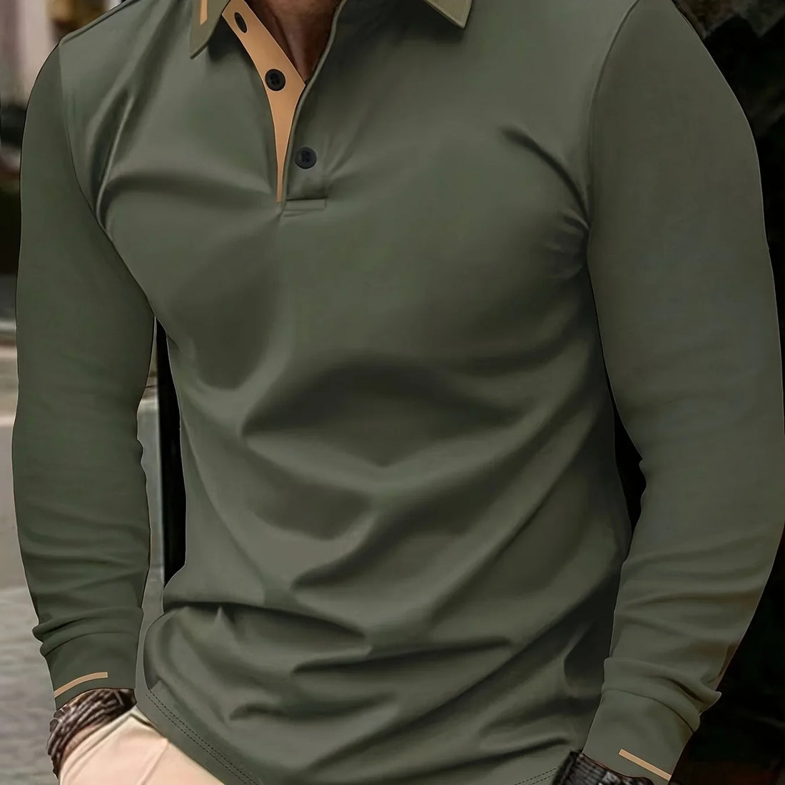 Dapper | Men's Long Sleeve Polo Shirt with Contrast Collar