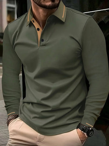 Dapper | Men's Long Sleeve Polo Shirt with Contrast Collar