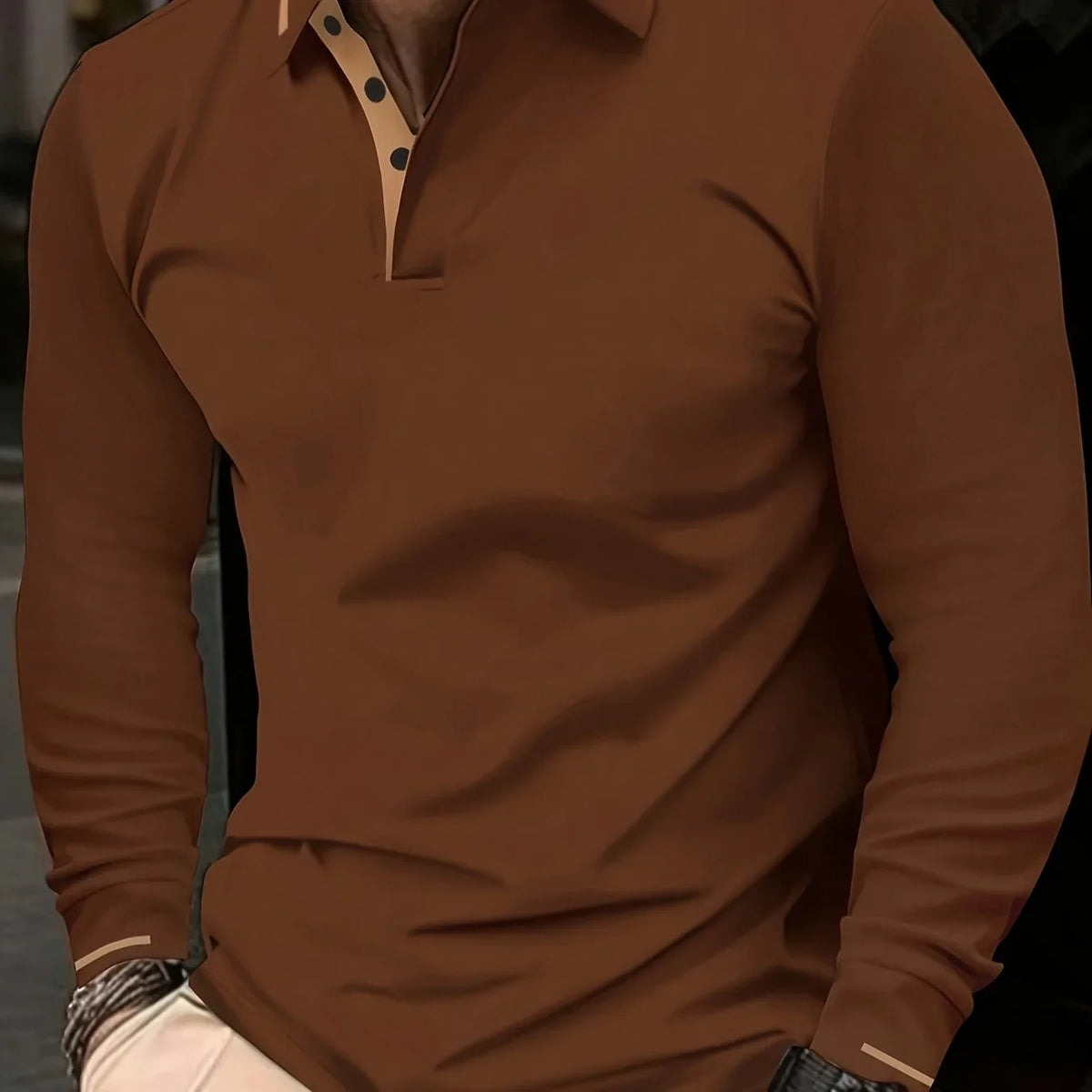 Dapper | Men's Long Sleeve Polo Shirt with Contrast Collar