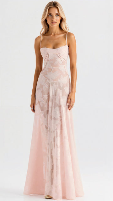 Naya Women's Floral Embroidered Lace-Up Back Maxi Dress