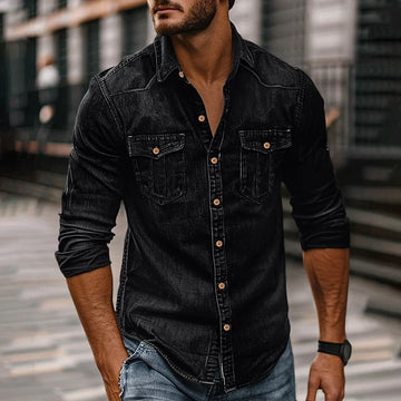 Grady | Men's Denim Shirt Long Sleeve with Chest Pockets