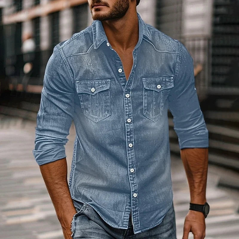 Grady | Men's Denim Shirt Long Sleeve with Chest Pockets