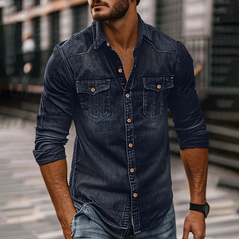 Grady | Men's Denim Shirt Long Sleeve with Chest Pockets