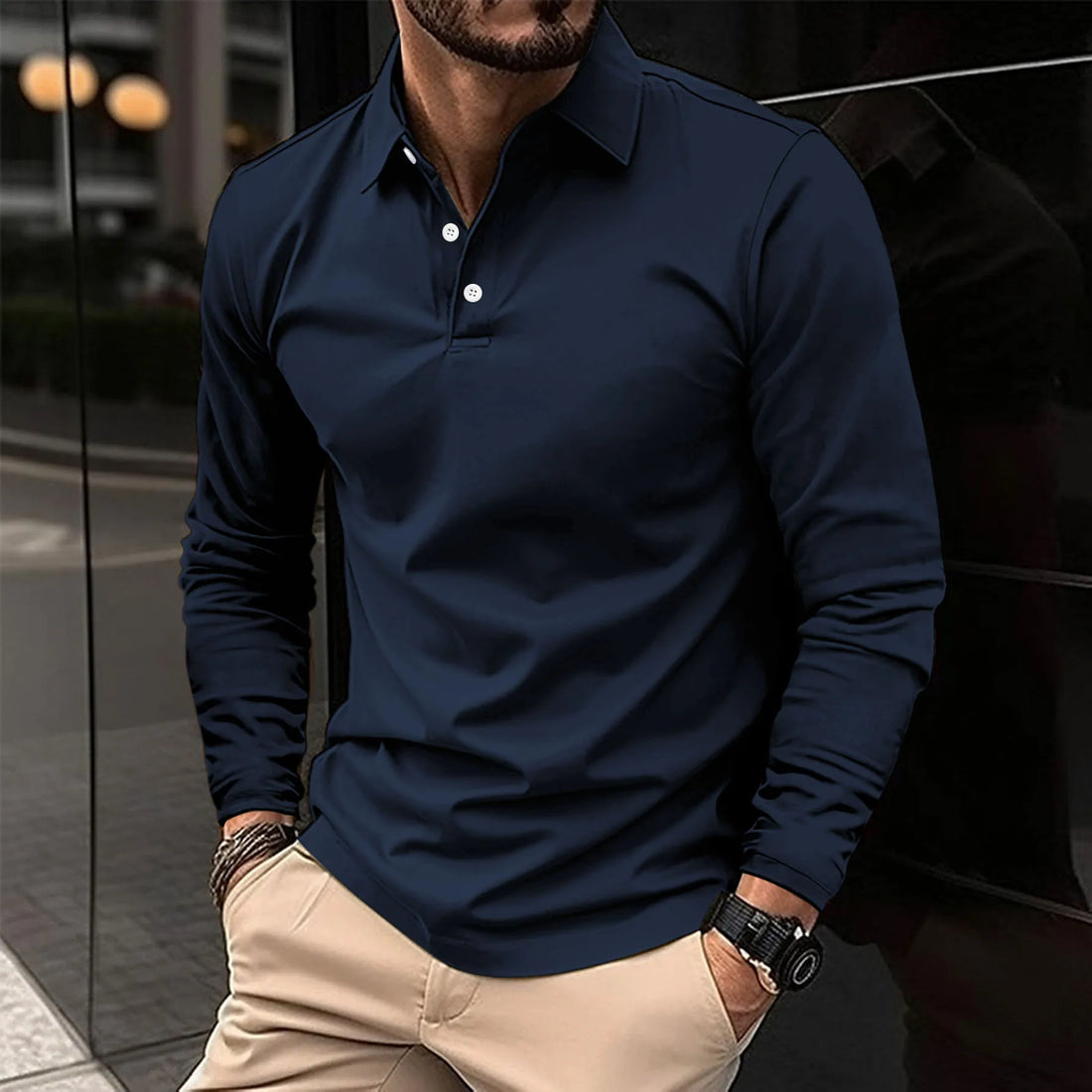Luca | Men's Long Sleeve Polo Shirt with Button Placket