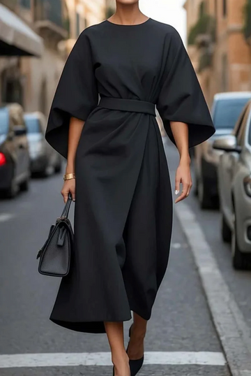 Women's Belted Kimono Sleeve Midi Dress