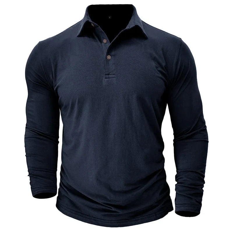 Travis | Men's Long Sleeve Polo Shirt with Button Collar