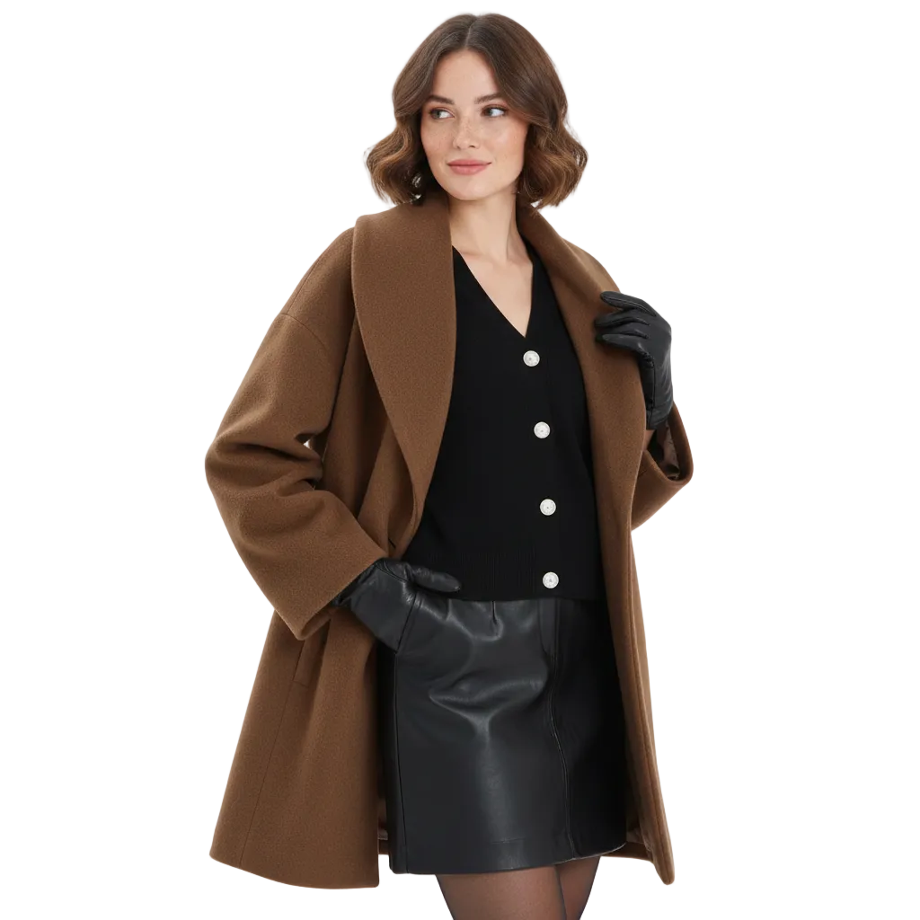Vicky Women's Oversized Long Coat with Wide Lapels