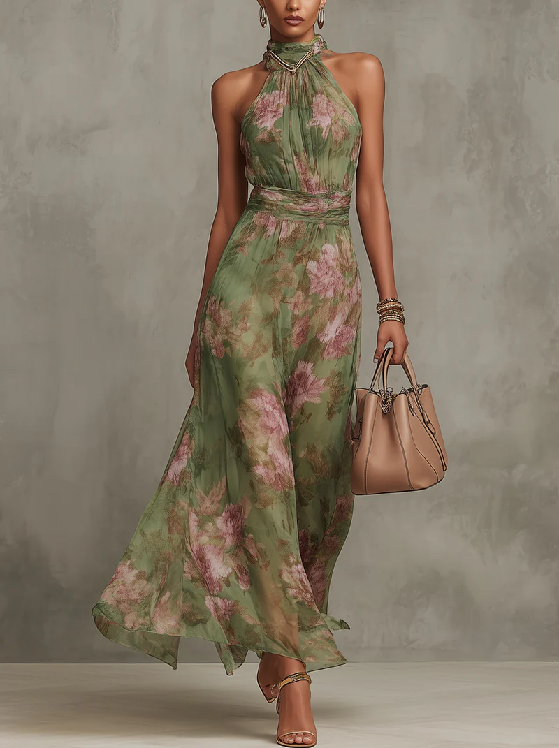 Abigail | Stylish Floral Halter Maxi Dress for Races Dresses & Wedding Guest Style