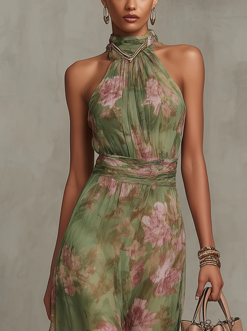 Abigail | Stylish Floral Halter Maxi Dress for Races Dresses & Wedding Guest Style
