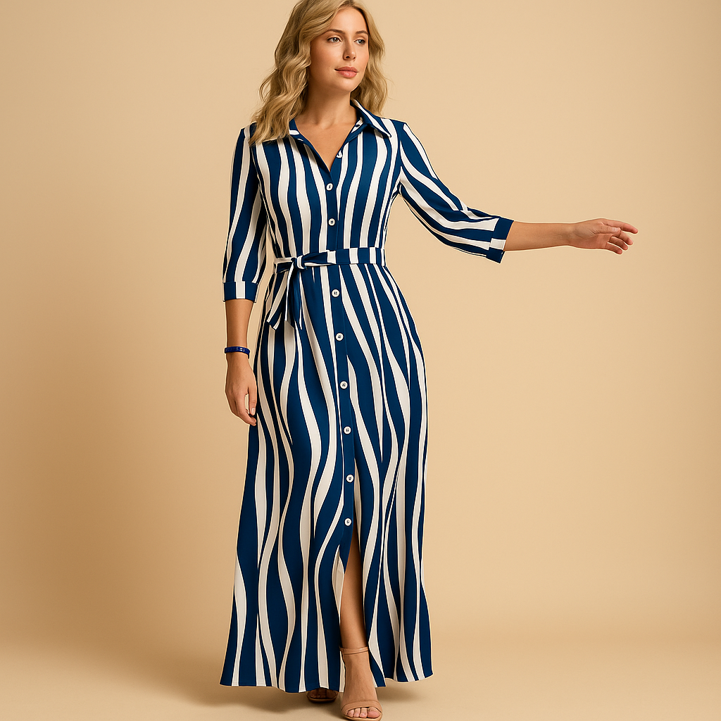 Addison | Chic Striped Maxi Shirt Collar Casual Dress