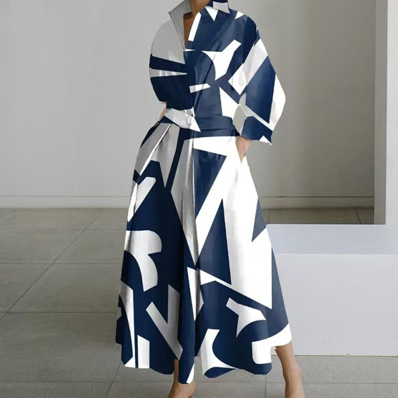 Addison | Chic Striped Maxi Shirt Collar Casual Dress