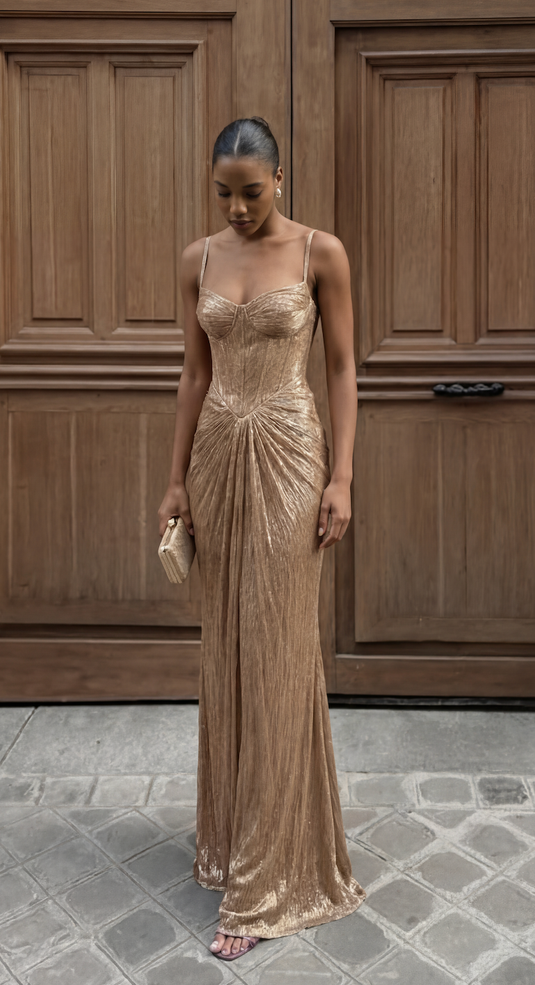 Adeline | Graceful Shimmer Races Dress with Ruched Bodice