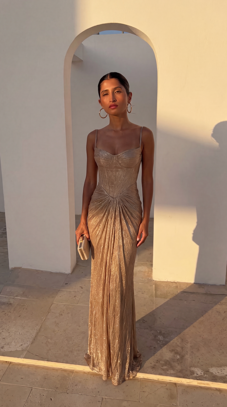 Adeline | Graceful Shimmer Races Dress with Ruched Bodice