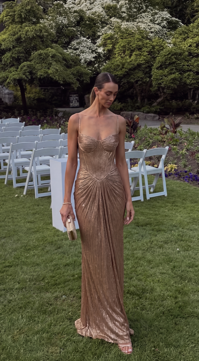 Adeline | Graceful Shimmer Races Dress with Ruched Bodice