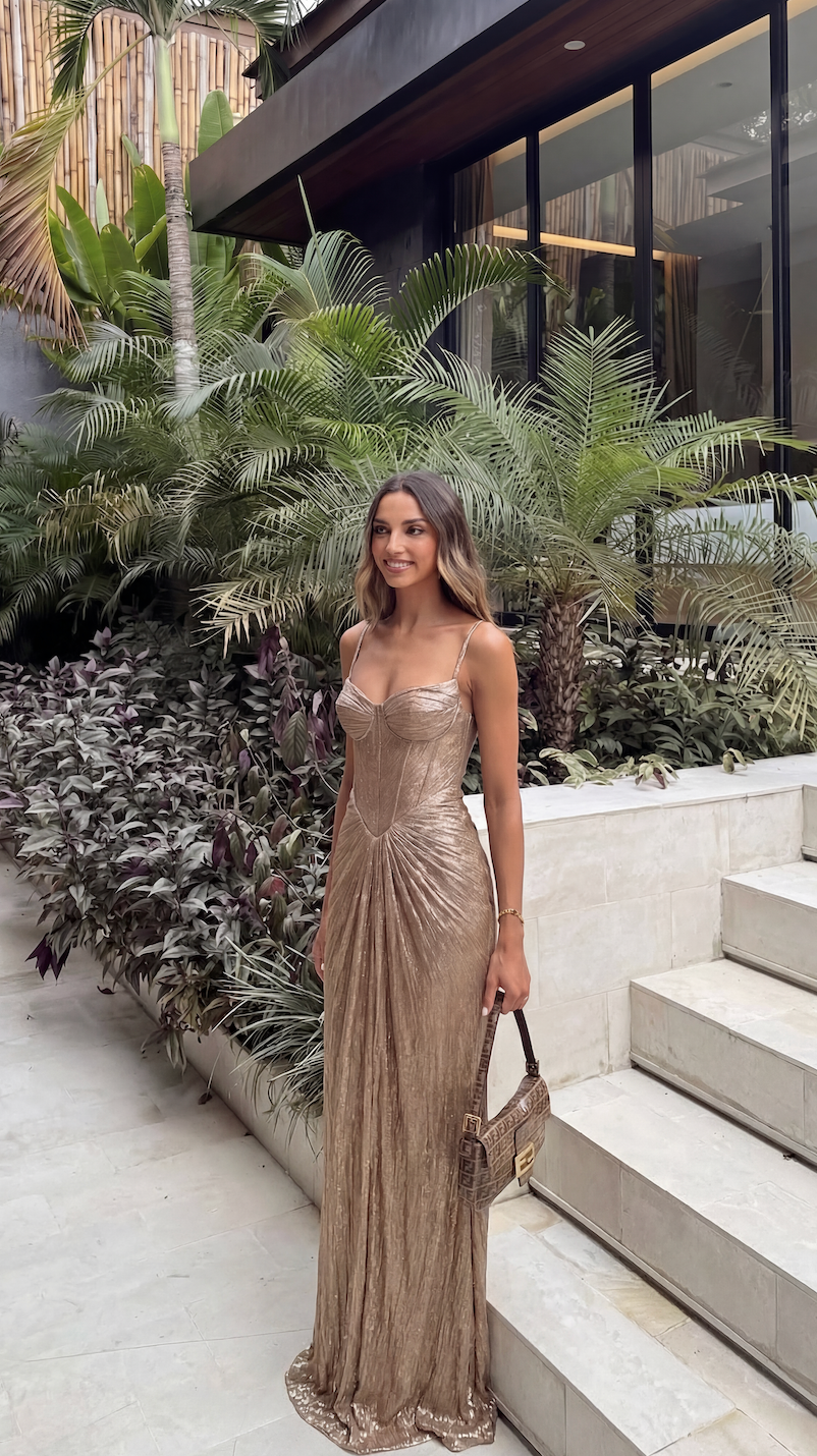 Adeline | Graceful Shimmer Races Dress with Ruched Bodice