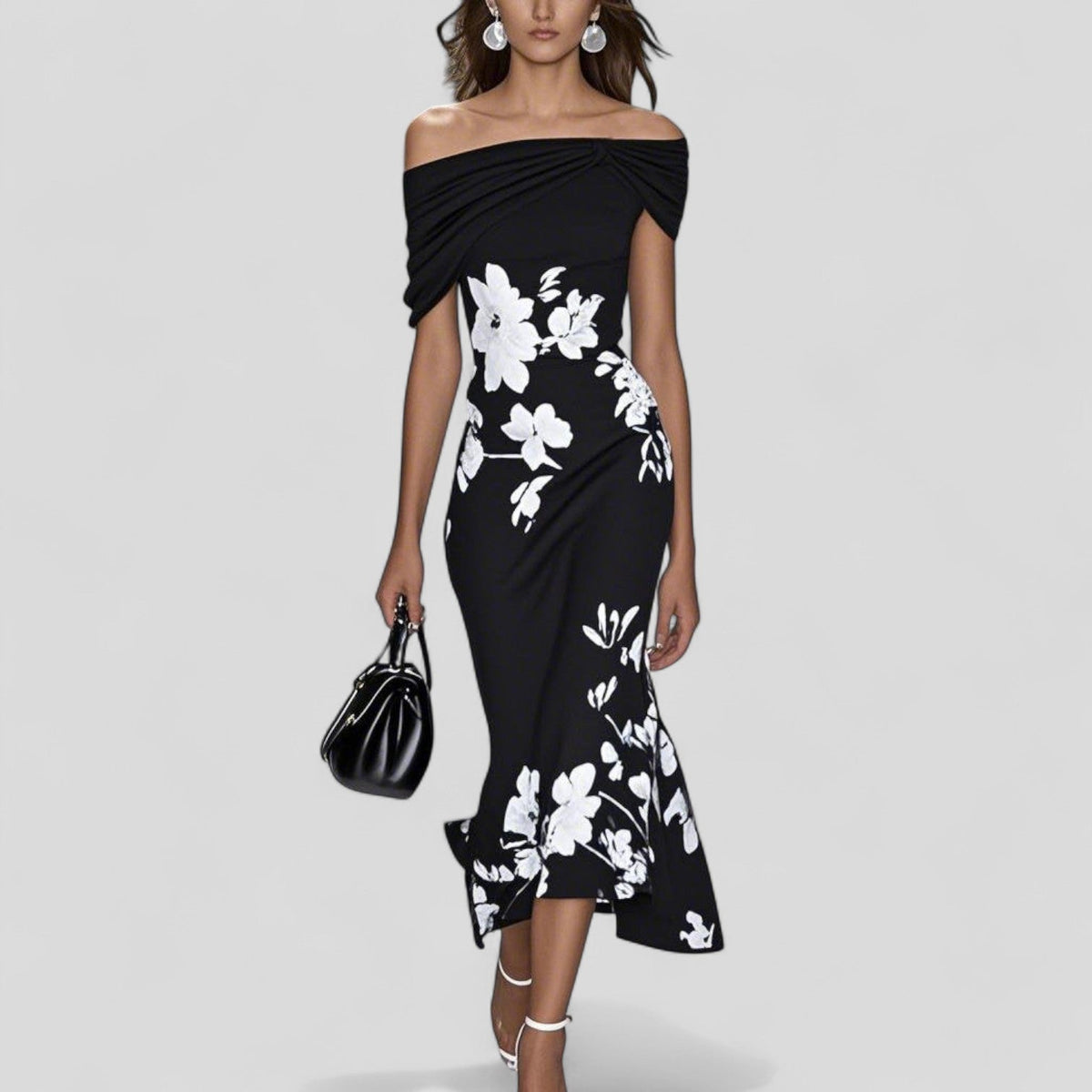 Ariana | Chic Floral Off-Shoulder Races Dress