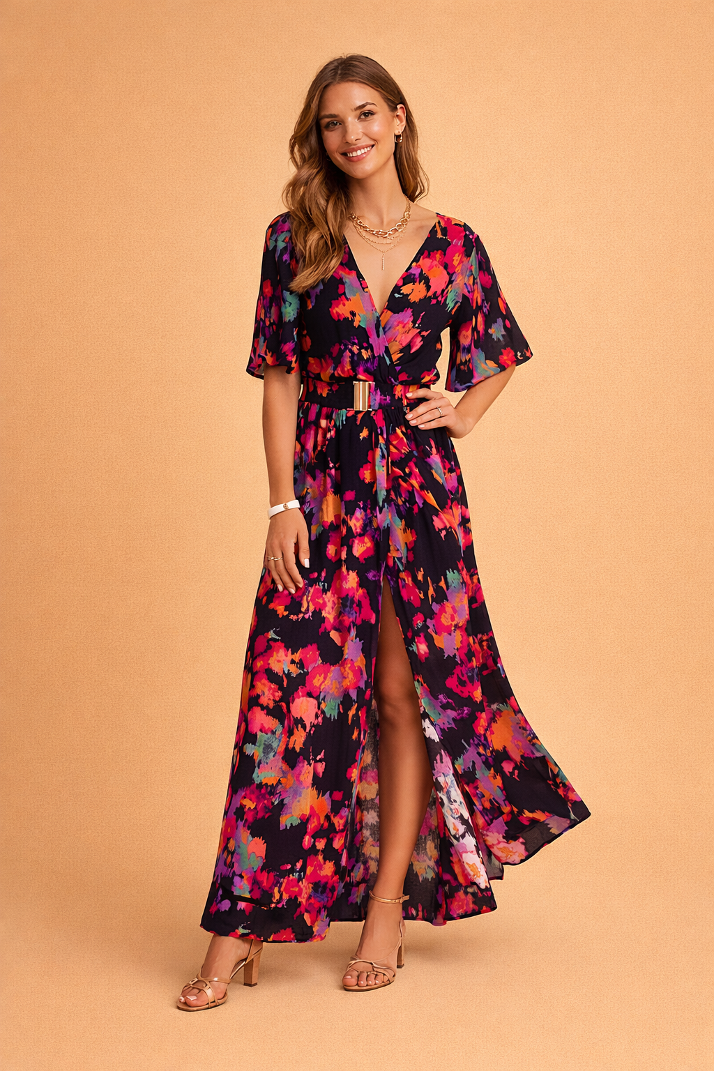 Audrey | Sophisticated Wrap Maxi Races Dress with Front Split