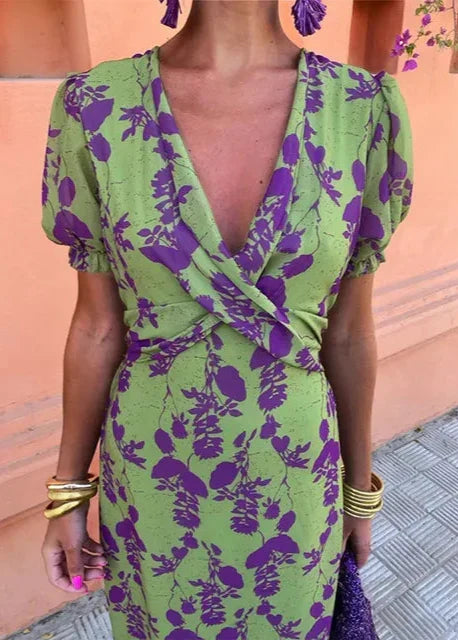 Aurora | Timeless Floral Wrap Puff Sleeve Races Dresses