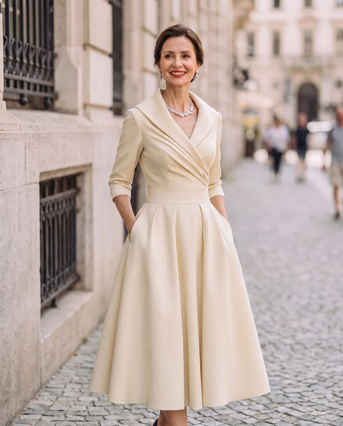 Luna | Sophisticated Wrap Collar Midi Race Dress