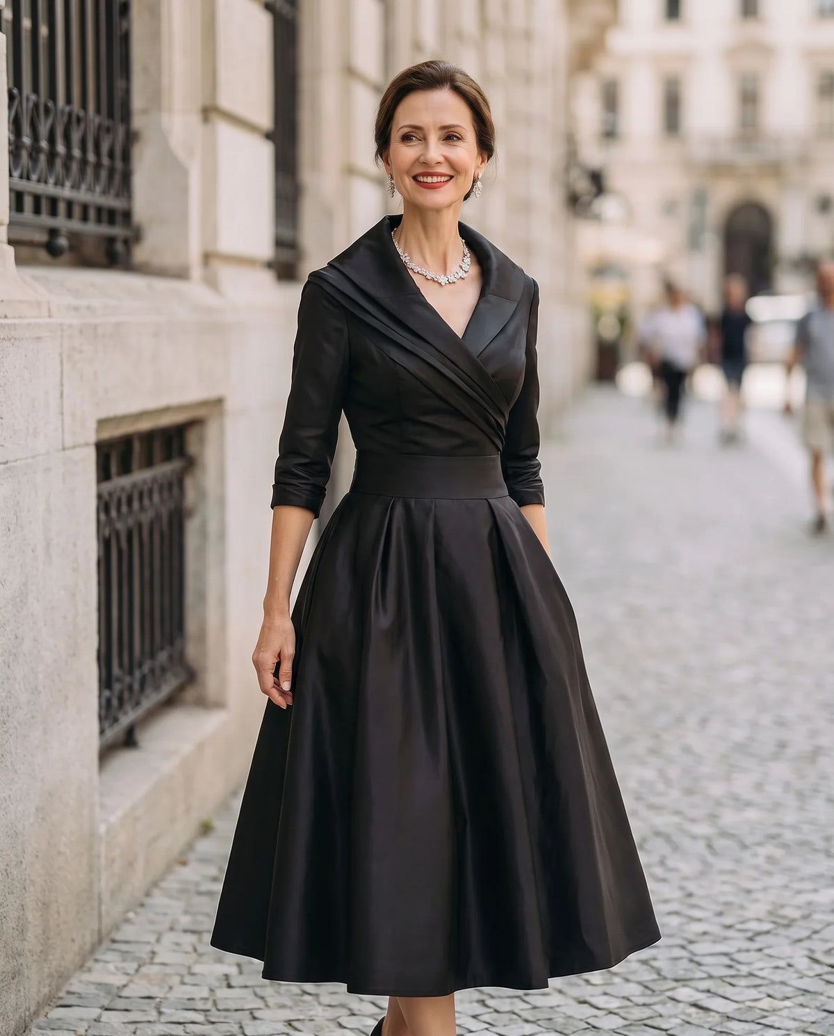 Luna | Sophisticated Wrap Collar Midi Race Dress