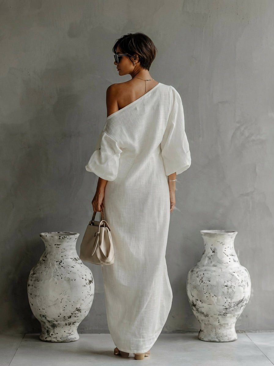 Bonnie | Elegant Off-Shoulder Batwing Sleeve Linen Maxi Dress