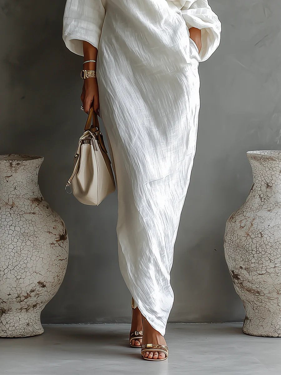 Bonnie | Elegant Off-Shoulder Batwing Sleeve Linen Maxi Dress